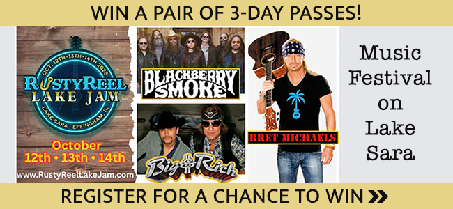 Rusty Reel Lake Jam featuring Blackberry Smoke, Big and Rich, and Bret Michaels will be October 12-14, 2023. Register for a chance to win a pair of 3-day passes!